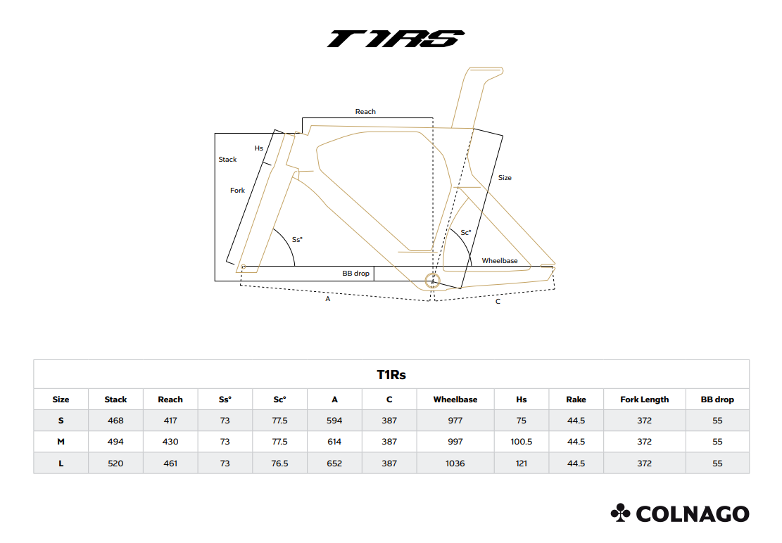 Colnago T1Rs Geometria Geometry